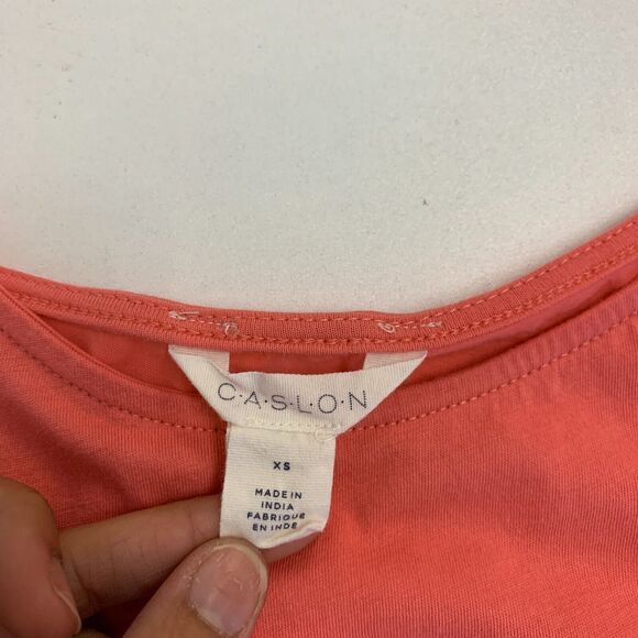 Caslon Peplum Shirt Womens XS Extra Small Salmon Pink Mid Sleeve Flowy Stretch - Picture 5 of 10